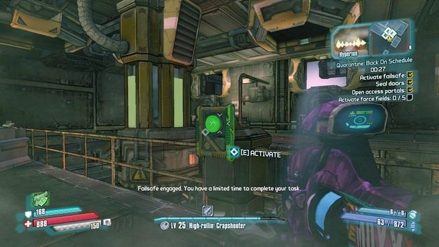 Przejdź na górę i aktywuj przycisk - Quarantine - Back on Schedule | Misje poboczne - Jacks Office | Borderlands - Borderlands: The Pre-Sequel! - poradnik do gry