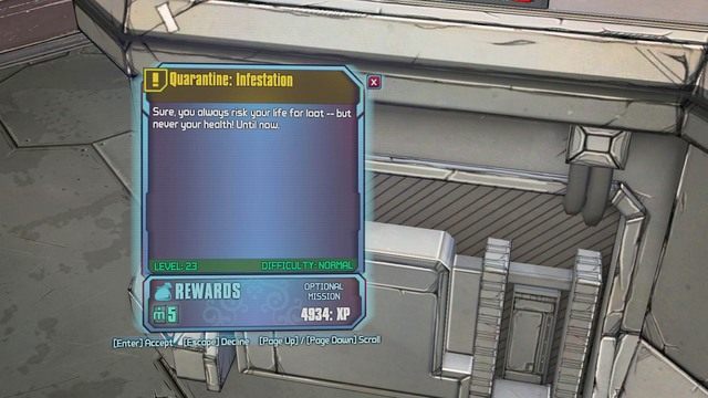 Quarantine: Infestation będze dostępna po wykonaniu misji pobocznej Quarantine: Back on Schedule w miejscu, w którym zakończyłeś tą misję - Quarantine - Infestation | Misje poboczne - Jacks Office | Borderlands - Borderlands: The Pre-Sequel! - poradnik do gry
