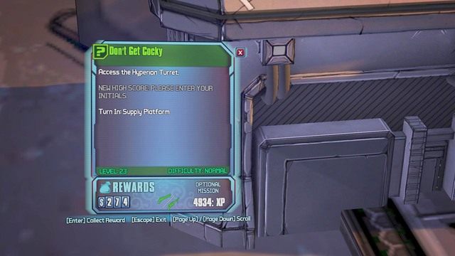 Jak tylko bot zakończy swoją pracę zejdź z działka i oddaj zadanie w pobliskiej konsoli a w nagrodę dostaniesz strzelbę lub karabin snajperski - Dont Get Cocky | Misje poboczne - Jacks Office | Borderlands The Pre-Sequel - Borderlands: The Pre-Sequel! - poradnik do gry