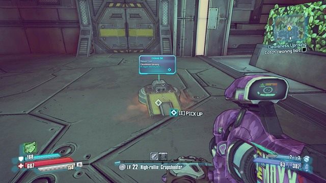 Jak złapiesz drugiego bota skieruj się korytarzem na sam dół lokacji i pozabijaj kolejnych ochroniarzy - Cleanliness Uprising | Misje poboczne - Hyperion Hub of Heroism | Borderlands - Borderlands: The Pre-Sequel! - poradnik do gry