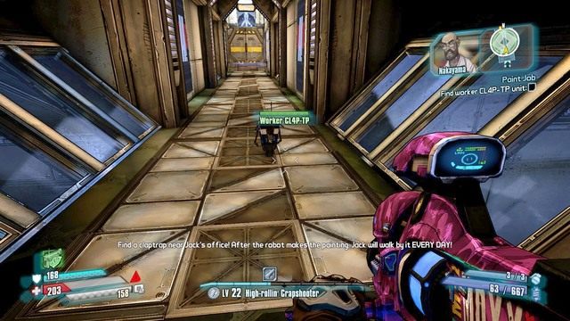 W korytarzu znajdziesz Claptrap Worker, z którym porozmawiaj i daj puszkę - Paint Job | Misje poboczne - Hyperion Hub of Heroism | Borderlands - Borderlands: The Pre-Sequel! - poradnik do gry