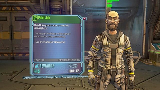 Po wykonaniu zadania wróć do profesora a w nagrodę dostaniesz Moonstony - Paint Job | Misje poboczne - Hyperion Hub of Heroism | Borderlands - Borderlands: The Pre-Sequel! - poradnik do gry