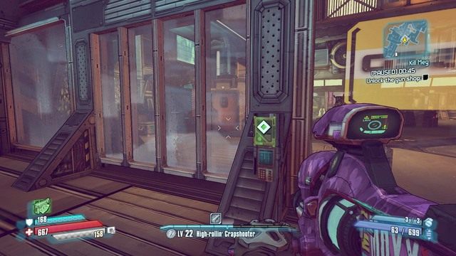 Po zabiciu potwora udaj się windą na wyższy poziom i zabierz ze skrzyń uzbrojenie po czym wyjdź ze sklepu i wróć do profesora - Kill Meg | Misje poboczne - Hyperion Hub of Heroism | Borderlands The Pre-Sequel - Borderlands: The Pre-Sequel! - poradnik do gry