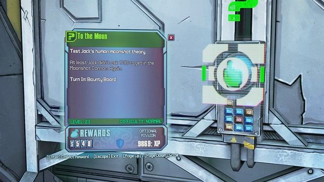 Po wykonaniu zadania wróć do bounty board w Lunar Launching Station a w nagrodę dostaniesz tarczę - To The Moon | Misje poboczne - Lunar Launching Station | Borderlands - Borderlands: The Pre-Sequel! - poradnik do gry