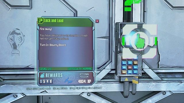 Po wykonaniu zadania wróć do bounty board a w nagrodę dostaniesz karabin szturmowy lub pistolet automatyczny - Lock and Load | Misje poboczne - Lunar Launching Station | Borderlands - Borderlands: The Pre-Sequel! - poradnik do gry
