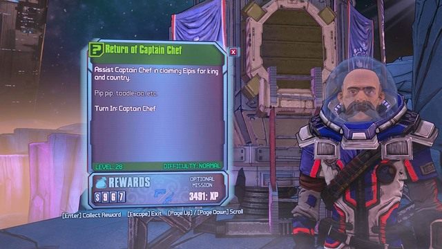 Po wykonaniu zadania porozmawiaj z Chefem a w nagrodę dostaniesz pistolet lub karabin szturmowy - Return of Captain Chef | Misje poboczne - Vorago Solitude | Borderlands - Borderlands: The Pre-Sequel! - poradnik do gry
