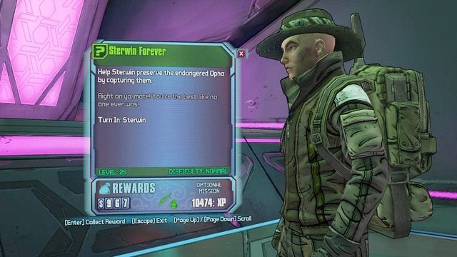 Po złapaniu wszystkich Ophii wróć do niego a w nagrodę dostaniesz karabin snajperski lub mod do granatów - Sterwin Forever | Misje poboczne - Eleseer | Borderlands The Pre-Sequel - Borderlands: The Pre-Sequel! - poradnik do gry