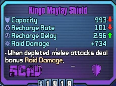 Jeżeli nie czujesz się na siłach żeby zdobywać taką tarczę (co jest absolutną koniecznością w tym buildzie) możesz posiłkować się zwykła (epicką) tarczą Maylay, która także posiada bonus do obrażeń od ciosów wręcz - Athena The Gladiator w Borderlands The Pre-Sequel | Klasy postaci - Borderlands: The Pre-Sequel! - poradnik do gry