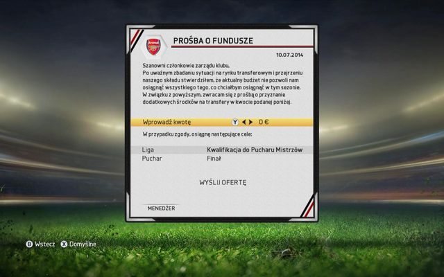 Prośba o fundusze to specjalna opcja, która pozwolą Ci na uzyskanie dodatkowych środków potrzebnych na przeprowadzenie dodatkowego transferu lub przedłużenie ważnego kontraktu w momencie, gdy kasy klubowe świecą pustkami - Prośba o fundusze | Tryb kariery menedżerskiej w FIFA 15 - FIFA 15 - poradnik do gry