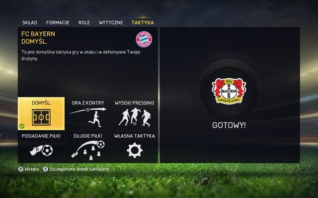 W tym polu nakreślisz wskazówki taktyczne odnoszące się do całego zespołu - za pomocą tego modułu nakażemy grę z kontry czy też ustawimy wysoki pressing rozpoczynający się już na połowie rywala - Taktyka | Panel zarządzania składem w FIFA 15 - FIFA 15 - poradnik do gry