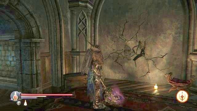 W jej wnetrzu, zaraz z lewej strony od wejścia, znajdziesz ścianę, którą możesz zniszczyć (patrz screen) - Przedostań się na szczyt Cytadeli | Cytadela Keystone - kolejna wizyta - Lords of the Fallen - poradnik do gry