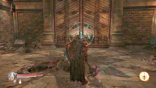 Stojąc przed drzwiami po prostu strzel z rękawicy w ich kierunku. - Odszukaj Komnatę Kłamstw | Cytadela Keystone - kolejna wizyta - Lords of the Fallen - poradnik do gry