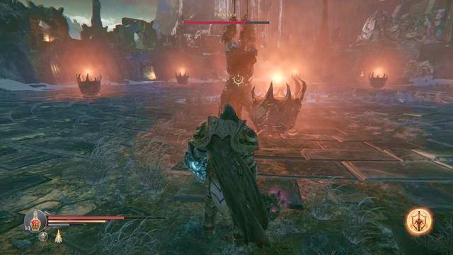 Pozostań w ruchu, gdyż w Twoją stronę polecą ogniste kule. - Walka z Protektorem | Świątynia - kolejna wizyta | Lords of the Fallen - Lords of the Fallen - poradnik do gry