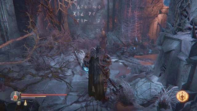 Zaraz po wejściu możesz porozmawiać z Yetką, a z otrzymanym od niej przedmiotem odczytać także napis na ścianie. - Pokonaj Niszczyciela, ostatniego z Rhogarskich Lordów | Komnata Kłamstw - Lords of the Fallen - poradnik do gry