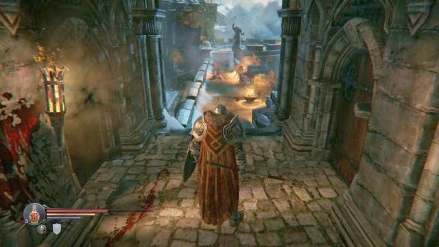 Na wprost mur z skrzynią zwierającą set zbroi, z lewej i prawej drzwi, prowadzące do opisywanego przejścia. - Odszukaj Kaslo | Keystone w Lords of the Fallen - Lords of the Fallen - poradnik do gry