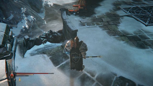 Na wieży znajduje się kusznik, który wcześniej ostrzeliwał gracza. Schody na dół prowadzą do kolejnych przeciwników. - Odszukaj Kaslo | Keystone w Lords of the Fallen - Lords of the Fallen - poradnik do gry