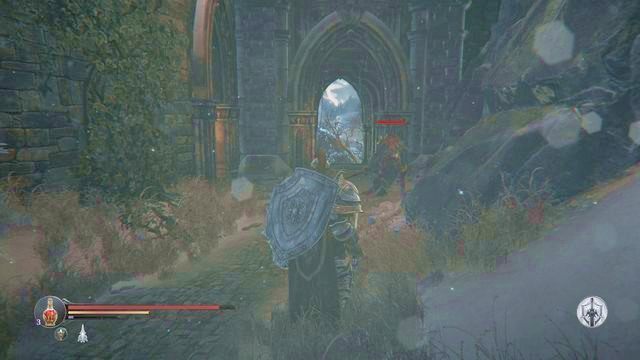 Brama przed którą możesz skręcić w lewo i podpalić stos. Idąc dalej dotrzesz do Kaslo. - Odszukaj Kaslo - ciąg dalszy | Keystone w Lords of the Fallen - Lords of the Fallen - poradnik do gry