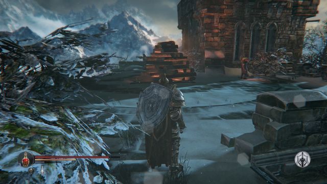 Stos, który możesz podpalić. Z lewej strony wieży znajduje się zejście na dół. - Odszukaj Kaslo - ciąg dalszy | Keystone w Lords of the Fallen - Lords of the Fallen - poradnik do gry