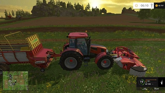 Połączenie kosiarki z przyczepą samozbierającą pozwoli na szybkie zbieranie trawy. - Trawa, siano oraz słoma w Farming Simulator 15 | Uprawy - Farming Simulator 15 - poradnik do gry