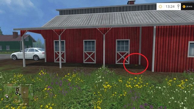 W rogu czerwonego, dużego budynku - Sektor F: monety 70 - 89 | Złote monety w Farming Simulator 15 - Farming Simulator 15 - poradnik do gry