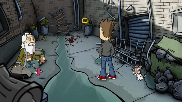 Na podwórku porozmawiaj z włóczęgą - w efekcie Randal pozyska zardzewiałą żyletkę - Kup bilet miejski - Dzień 1 - poniedziałek - Pudełko pełne śmieci i zbyt dużo wolnego czasu - Randals Monday - poradnik do gry