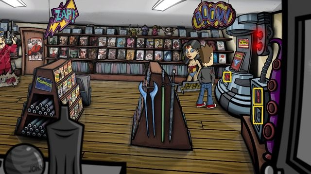 Maszeruj teraz do zabezpieczeń gabloty i taśmę z odciskiem palca przytknij do górnego czytnika, natomiast do dolnego przytknij słomkę od drinka Charliego - Zdobądź katalog z bielizną - Dzień 2 - poniedziałek - Przepraszam, czyżbym wpadł w pułapkę czasu? - Randals Monday - poradnik do gry