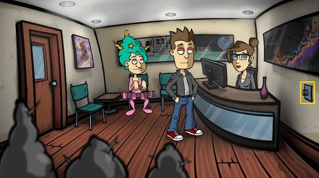 Zauważ przycisk w ścianie po prawej - Zdobądź wizytówkę psychiatry - Dzień 3 - poniedziałek - Loch Mortimera - Randals Monday - poradnik do gry