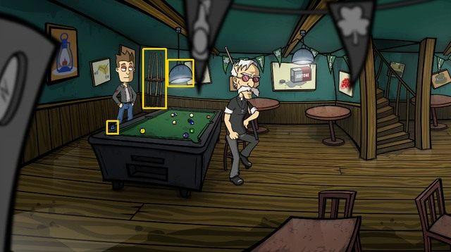 Ze stojaka przy ścianie spróbuj wyjąć jeden z kijów - Randal zauważy wówczas, że na stole brak białej bili (sam ją ukradł poprzedniego dnia) - Zdobądź figurkę Kapitana Reda - Dzień 3 - poniedziałek - Loch Mortimera - Randals Monday - poradnik do gry