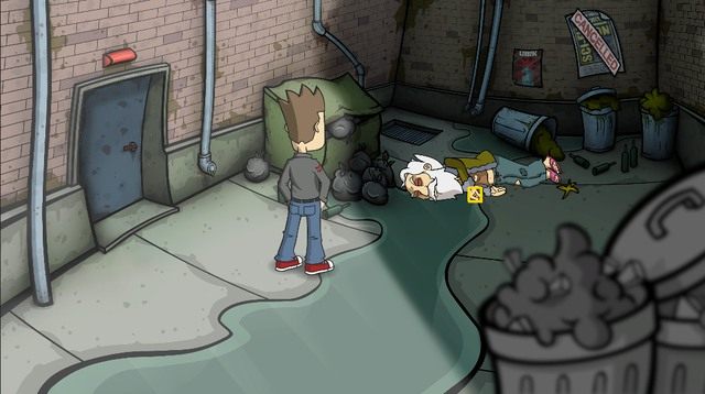 Przenieś się zatem pod bar, gdzie wejdź w zaułek na zapleczu i pogadaj z naładowanym elektrycznie włóczęgą - Odzyskaj pierścień - Dzień 4 - poniedziałek - Oficer Hicks, proszę dać mi ten pierścień! - Randals Monday - poradnik do gry