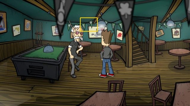 Oczywiście musisz się do owej rzekomej imprezy przygotować, jedź zatem do baru i za pomocą kaczuszki na kiju ściągnij wiszące tam girlandy - Zorganizuj akcesoria imprezowe - Dzień 5 - poniedziałek - Dopóki siła magnum nas nie rozłączy - Randals Monday - poradnik do gry