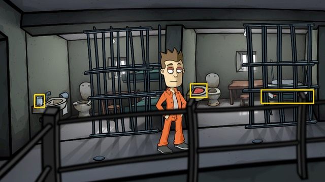 Przejdź do pustej celi obok (po lewej) i zabierz stojącą na umywalce dziurawą szklankę - Dowiedz się, jak zrobić bombę - Dzień 6 - poniedziałek - Palisz? Nie, dziękuję, staram się rzucić - Randals Monday - poradnik do gry