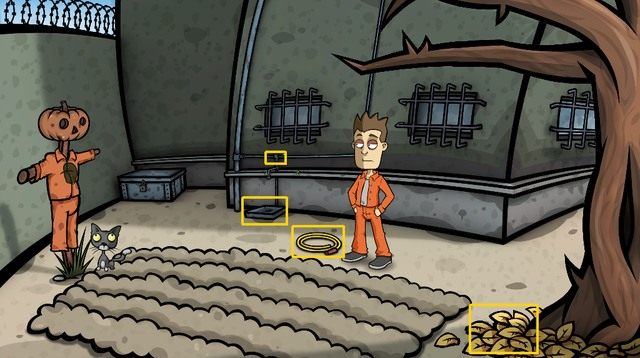 Następnie spod drzewa po prawej zbierz ponownie trochę suchych liści, wrzuć je do rynienki pod kranem i podpal zapałką, co przepłoszy krążące przy kranie osy - Zdobądź nawóz - Dzień 6 - poniedziałek - Palisz? Nie, dziękuję, staram się rzucić - Randals Monday - poradnik do gry