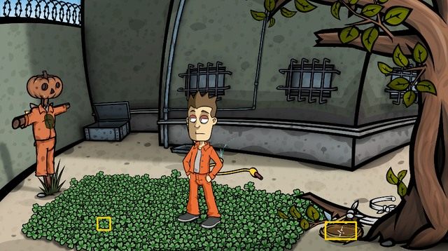 Maszeruj zatem na swoje poletko i poszukaj czterolistnej koniczyny (rośnie w jednym jedynym miejscu - zaznaczonym na fotce) - Zdobądź olej kuchenny - Dzień 6 - poniedziałek - Palisz? Nie, dziękuję, staram się rzucić - Randals Monday - poradnik do gry