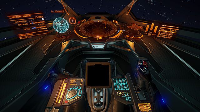 W Elite: Dangerous wszystkie elementy interfejsu użytkownika renderowany są w przestrzeni 3D jako hologramy - Główne elementy interfejsu | Interfejs na statku w Elite Dangerous - Elite: Dangerous - poradnik do gry