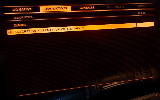 W oknie transakcji znajdziesz listę misji których się podjąłeś wraz z czasem jaki Ci pozostał do ich wykonania - (Lewy) Panel celu | Interfejs na statku w Elite Dangerous - Elite: Dangerous - poradnik do gry