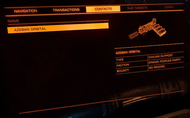 Na liście kontaktów znajdują się wszystkie obiekty wychwycone przez czujniki - (Lewy) Panel celu | Interfejs na statku w Elite Dangerous - Elite: Dangerous - poradnik do gry