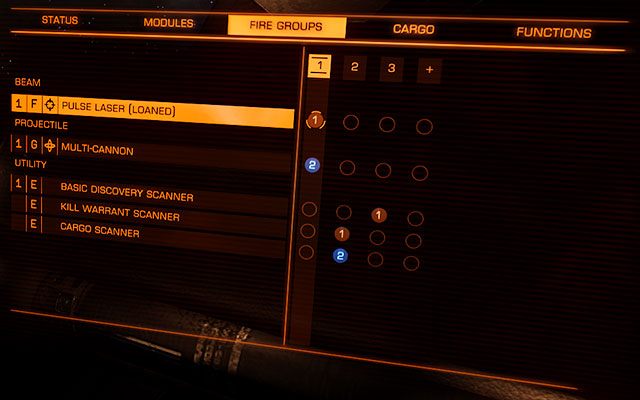 W tej zakładce możesz przypisać każdą z zamontowanych broni oraz wyposażenie do wybranego spustu oraz grupy uzbrojenia - (Prawy) Panel Systemowy | Interfejs na statku w Elite Dangerous - Elite: Dangerous - poradnik do gry