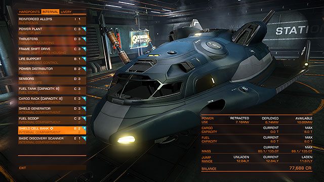 Na tym ekranie możesz dokonywać wszelkich zakupów związanych z uzbrojeniem oraz pozostałymi podzespołami statku - Okno główne | Interfejs na stacjach w Elite Dangerous - Elite: Dangerous - poradnik do gry