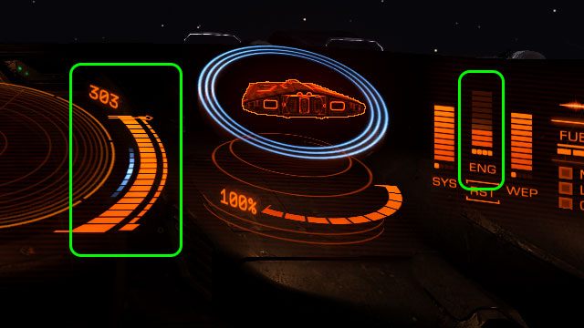 Dopóki wskaźnik ENG w pełni się nie zregeneruje, nie będziesz mógł ponownie użyć dopalacza. - Podstawy | Sześcio-stopniowy model lotu w Elite Dangerous - Elite: Dangerous - poradnik do gry