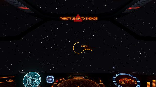 Kiedy orientacja statku będzie już prawidłowa, na ekranie pojawi się polecenie throttle up to engage - Frame Shift Drive | Podróżowanie w Elite Dangerous - Elite: Dangerous - poradnik do gry