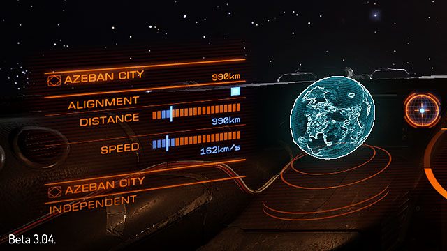 Bardzo pomocnym przy wychodzeniu z trybu Super Cruise narzędziem jest panel informacji o celu, znajdujący się po lewej stronie od kompasu - Frame Shift Drive | Podróżowanie w Elite Dangerous - Elite: Dangerous - poradnik do gry