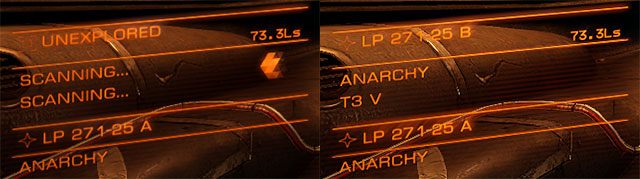 Po wykryciu nowych obiektów astronomicznych (oznaczonych jako unexplored) wystarczy zbliżyć się do nich i wybrać jako cel - Profesje | Zarabianie pierwszych pieniędzy w Elite Dangerous - Elite: Dangerous - poradnik do gry