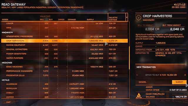 Kupować tanio i sprzedawać drogo - to podstawowa zasada każdego kupca - Profesje | Zarabianie pierwszych pieniędzy w Elite Dangerous - Elite: Dangerous - poradnik do gry