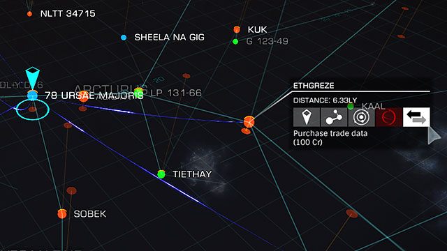 Kolejnym niezbędnym narzędziem przy ustaleniu trasy handlowej będzie mapa galaktyki - Profesje | Zarabianie pierwszych pieniędzy w Elite Dangerous - Elite: Dangerous - poradnik do gry
