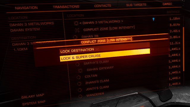 Po zaakceptowaniu misji, wyszukujemy w panelu nawigacyjnym najbliższej strefy konfliktu i udajemy się na pole walki - Profesje | Zarabianie pierwszych pieniędzy w Elite Dangerous - Elite: Dangerous - poradnik do gry