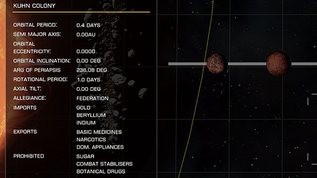 Aby sprawdzić, jakie towary są w danym układzie zakazane, wystarczy otworzyć jego mapę i zaznaczyć wybraną stację kosmiczną - Profesje | Zarabianie pierwszych pieniędzy w Elite Dangerous - Elite: Dangerous - poradnik do gry