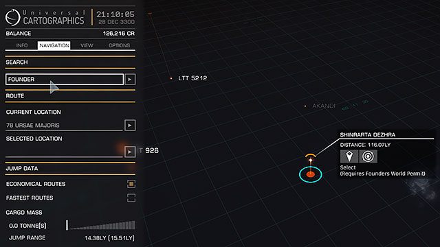 Kolejną pomocną funkcją jaką znajdziemy w zakładce nawigacja to wyszukiwarka - Mapa Galaktyki | Uzbrojenie i walka w Elite Dangerous - Elite: Dangerous - poradnik do gry
