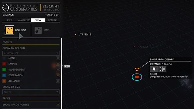 Widok to kolejna pomocna zakładka w legendzie mapy - Mapa Galaktyki | Uzbrojenie i walka w Elite Dangerous - Elite: Dangerous - poradnik do gry