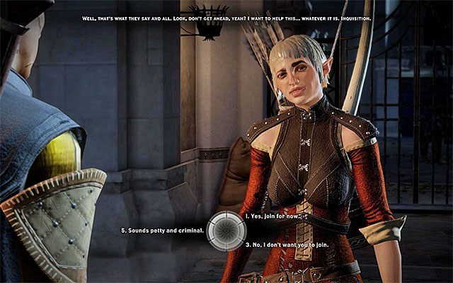 Wybierz opcję dialogową związaną z zaproszeniem Sery do dołączenia do drużyny - Dragon Age Inquisition: Przyjaciel Rudej Jenny (A Friend of Red Jenny) - Dragon Age: Inkwizycja - poradnik do gry