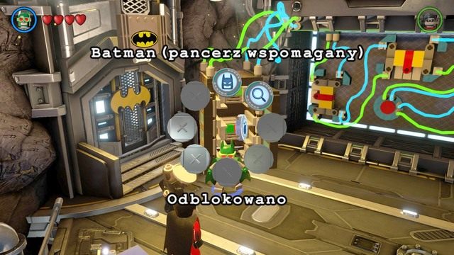 Podejdź do odblokowanej szafki i zbierz token dla Batmana (Pancerz wspomagany) - Batjaskinia | Opis przejścia Lego Batman 3 Poza Gotham - LEGO Batman 3: Poza Gotham - poradnik do gry